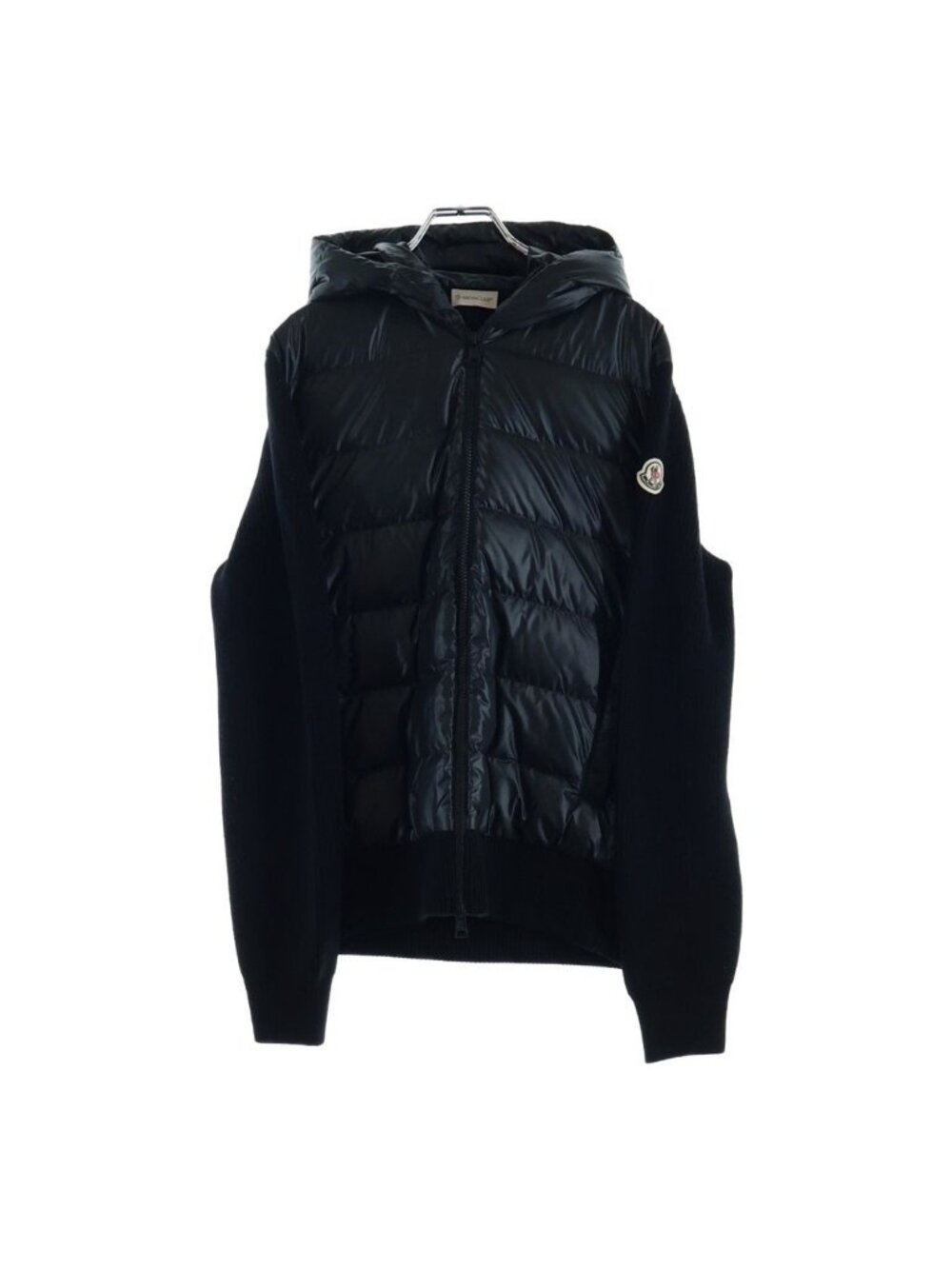 Moncler Knit Contrast Hooded Zip Up Jacket Black